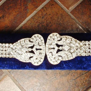 Vintage Art Deco Rhinestone Belt, Bridal Antique 1920s Wedding Dress Sash Belt,Great Gatsby Flapper Belt & Buckle,Crystal Silver LG/SIZEABLE