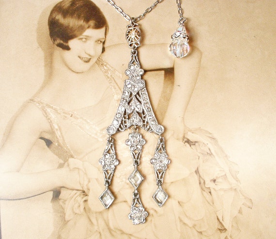 ANTiQue 1920s French Paste Rhinestone Art Deco Ch… - image 3