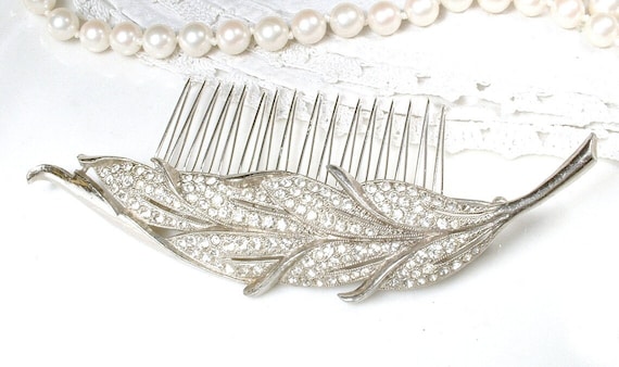 1930 Vintage Art Deco Silver Leaf Bridal Hair Com… - image 7