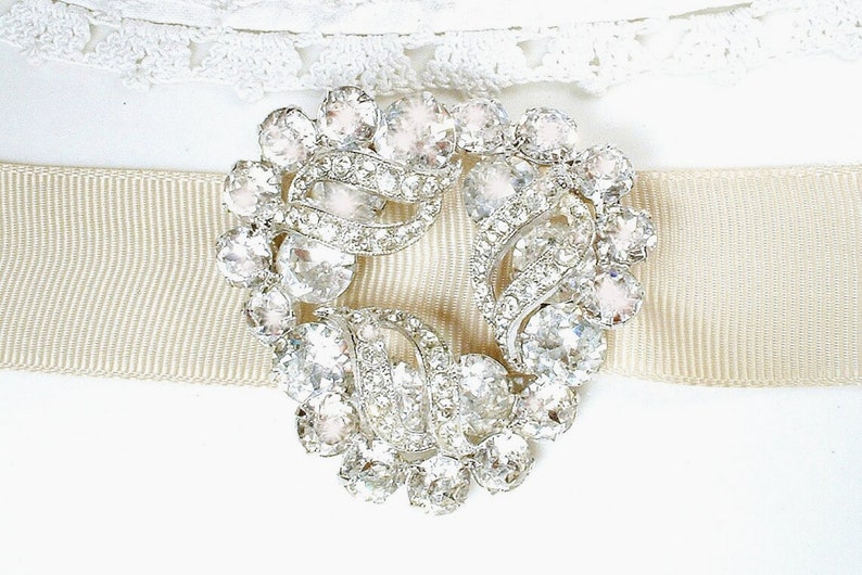 PRISTINE Vintage 1940s EISENBERG Brooch/Bridal Hair Comb,Layered Crystal Rhinestone Bridal Wedding Dress Sash Pin/Headpiece Hairpiece Signed image 8