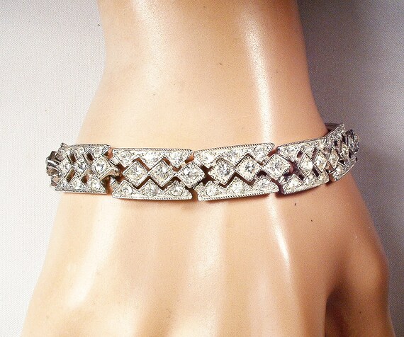 PRISTINE Vintage ORA Art Deco Crystal Rhinestone … - image 5