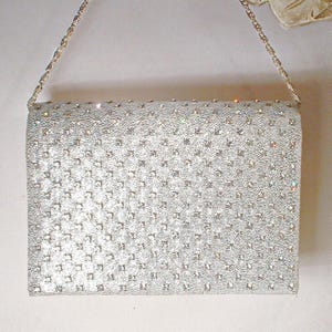 Vintage Rhinestone Art Deco Flapper Purse, Silver Jeweled Evening Bag/Clutch, Wedding Old Hollywood Glam Handbag Bridal La Regale EXCELLENT