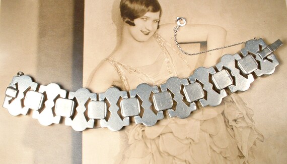 ANTIQUE Art Deco Bracelet,WIDE Paste Rhinestone G… - image 9