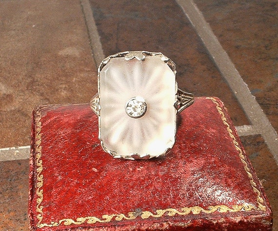 Antique 1920s Camphor Glass Ring,Art Deco/Edwardi… - image 3