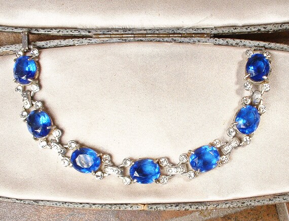 Antique Art Deco Sapphire Blue Crystal Bracelet,S… - image 2