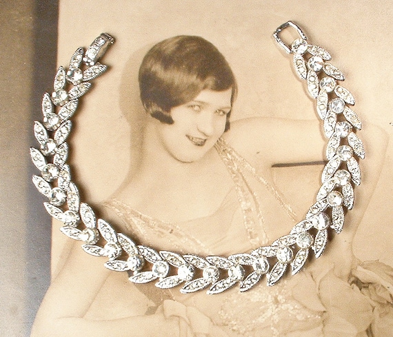 Vintage Crystal Rhinestone Bridal Bracelet,1940s … - image 1