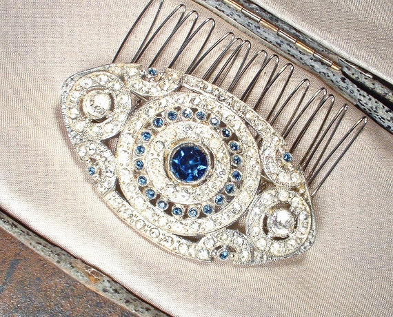 Antique 1930s Sapphire Blue Wedding Dress Brooch/… - image 6