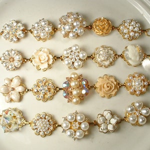 JUST IN! 1 OOAK Vintage Earring Bracelet, Pearl Rhinestone Gold Bridal/Bridesmaid Bracelet, Ivory/White/Champagne Wedding Gifts,Flower Cameo
