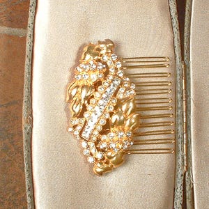 Peineta/broche vintage Art Déco con diamantes de imitación dorados, broche para fajín de vestido de novia/boda de los años 20, tocado de cristal estilo Gatsby Flapper. Regalo perfecto. imagen 6
