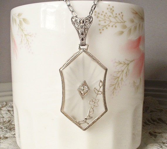 Antique Art Nouveau Camphor Glass Necklace, 1930s… - image 5