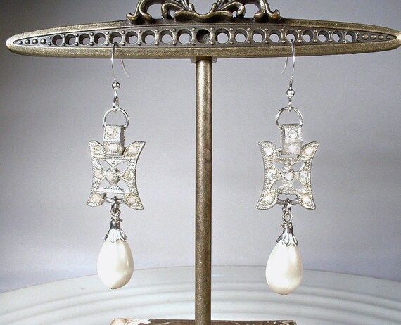 1920s Edwardian Pearl Drop Earrings,Sterling Silv… - image 5