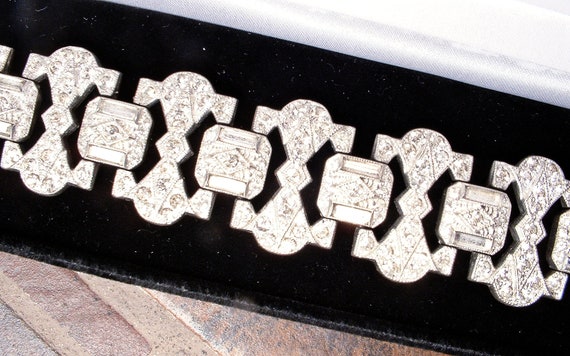 ANTIQUE Art Deco Bracelet,WIDE Paste Rhinestone G… - image 4