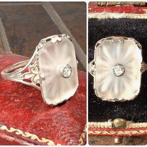 Antique 1920s Camphor Glass Ring,Art Deco/Edwardian Paste Rhinestone STERLING SilVeR Ring,Vintage 1930s Gatsby Flapper 1920 Jewelry Size 5.5