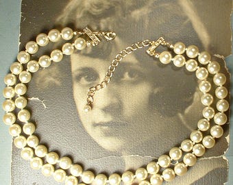 vintage collier de perles de verre KJL, multi deux 2 rangs crème ivoire or déclaration de mariée/mariage tour de cou réglable quelque chose de vieux