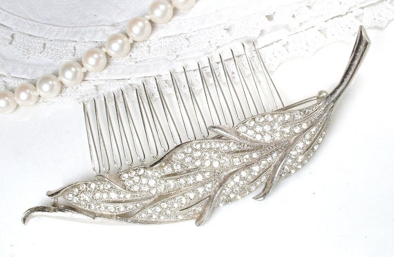 1930 Vintage Art Deco Silver Leaf Bridal Hair Com… - image 1