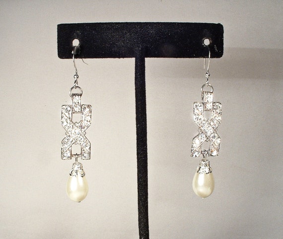 Vintage Art Deco Ivory Pearl Bridal Earrings, 192… - image 7