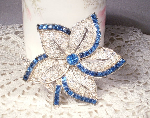 Antique 1930s Sapphire Blue Bridal Hair Comb/Dres… - image 7
