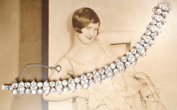 Antique 1940s BOGOFF Wide Art Deco Rhinestone Bra… - image 8