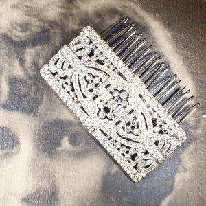 Vintage Art Deco Bridal Hair Comb/Dress Sash Brooch, 1940s Silver Paste Rhinestone Antique 1920s Wedding Flapper Headpiece Gatsby Hairpiece