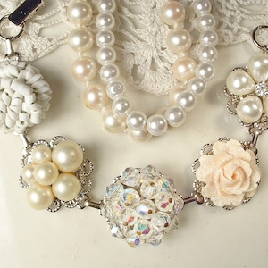 One OOAK Vintage Earring Bracelet, Bridal/bridesmaid Pearl Rhinestone ...