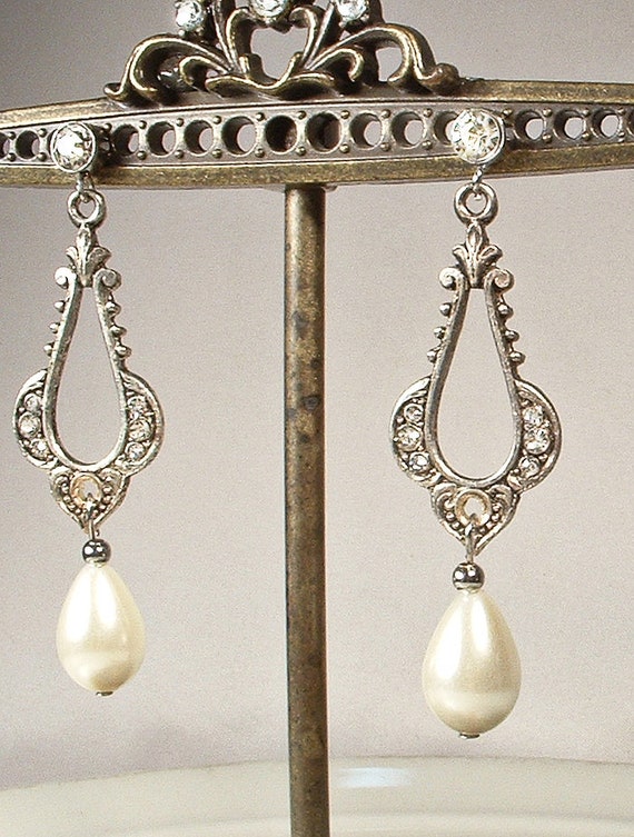 Vintage Art Deco/Nouveau Pearl Bridal Earrings, 1… - image 7