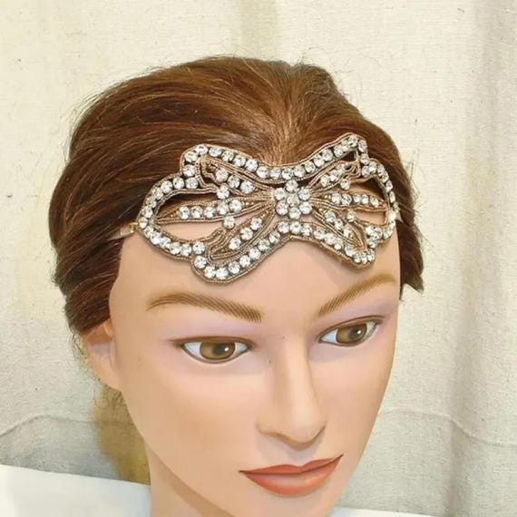 ANTIQUE 1920s Rhinestone Flapper Headband, Art Deco Crystal  display picture 3