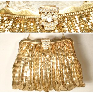 PRISTINE Whiting & Davis Gold Mesh Rhinestone Flapper Purse, Art Deco 1920s Vintage Wedding Bridal Formal Evening Bag,Gatsby Handbag 1940s