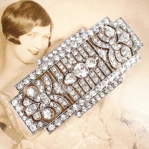 1920s Flapper Hair Clip, Bridal Hair Clip Art Deco Barrette, Art Deco 1920s Vintage Wedding Silver Rhinestone Great Gatsby Headpiece