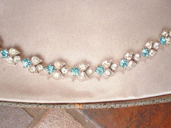 Vintage Aqua Rhinestone Necklace, BOGOFF 1940s Ar… - image 5