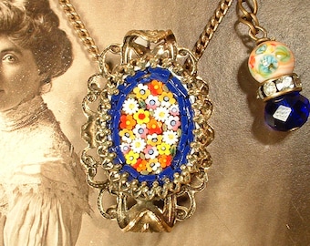 イタリア製、ヴィンテージ、マイクロモザイクペンダント ヴィンテージ 1940年代 イタリア製 マイクロモザイク ネックレス