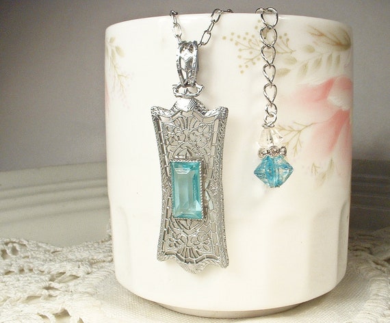 Vintage Bohemian Turquoise Filigree Pendant Necklace - Antique Silver Finish main image 1