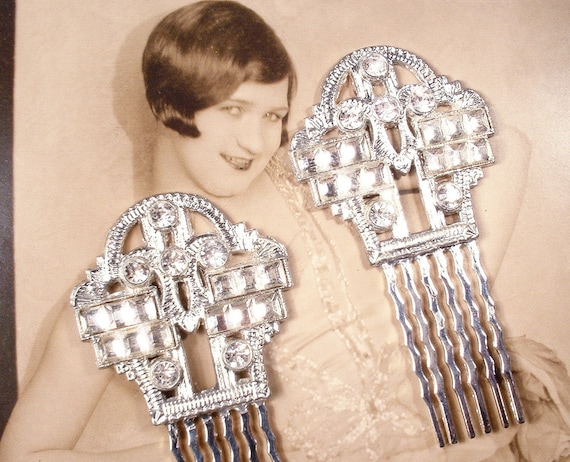 OOAK Antique 1920s Rhinestone Bridal Hair Comb 1/… - image 1