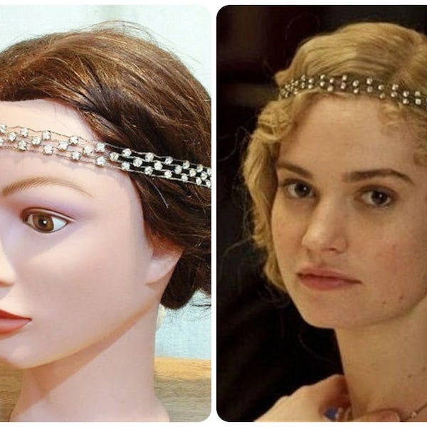 ANTIQUE 1920s Headband, Downton Abbey Rhinestone Bridal Hair Accessory, Art Deco Headpiece Great Gatsby Chain Vintage Flapper Forehead Halo