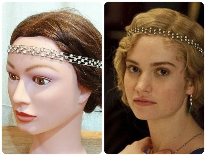 ANTIQUE 1920s Headband, Downton Abbey Rhinestone Bridal Hair Accessory, Art Deco Headpiece Great Gatsby Chain Vintage Flapper Forehead Halo