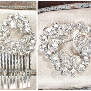 PRISTINE Vintage 1940s EISENBERG Brooch/Bridal Hair Comb,Layered Crystal Rhinestone Bridal Wedding Dress Sash Pin/Headpiece Hairpiece Signed image 1