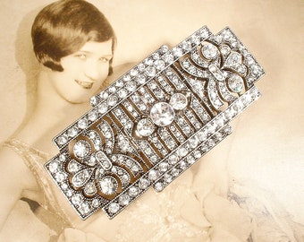 1920s Flapper Hair Clip, Bridal Hair Clip Art Deco Barrette, Art Deco 1920s Vintage Wedding Silver Rhinestone Great Gatsby Headpiece