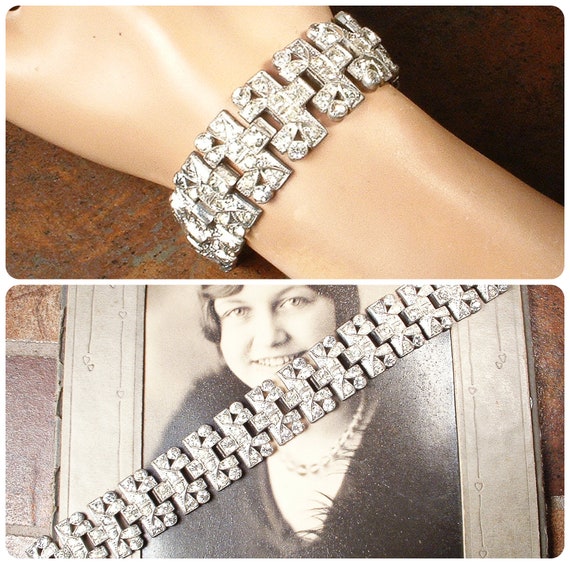 Vintage Art Deco 1930s Paste Rhinestone Bracelet,S