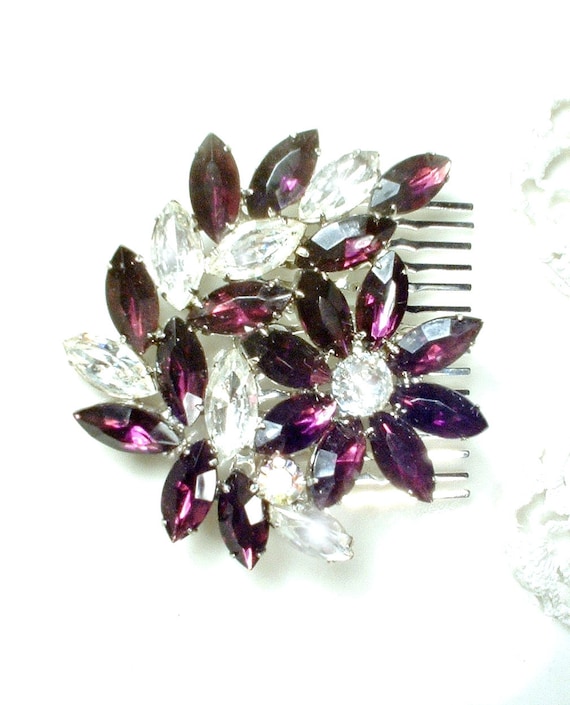 Vintage Purple Crystal Rhinestone Bridal Hair Comb