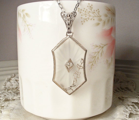 Antique Art Nouveau Camphor Glass Necklace, 1930s… - image 6