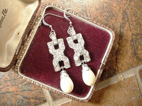 Vintage Art Deco Ivory Pearl Bridal Earrings, 192… - image 3