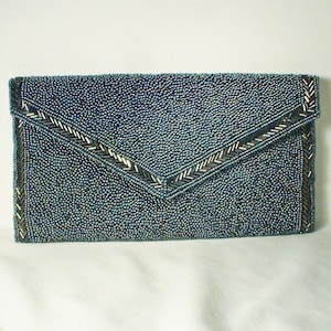 PRISTINE Vintage WALBORG Dark Blue Black Clutch Purse,Micro Beaded Art Deco Bridal Bag,Vintage Glam Wedding Evening Handbag 1950s Bridesmaid
