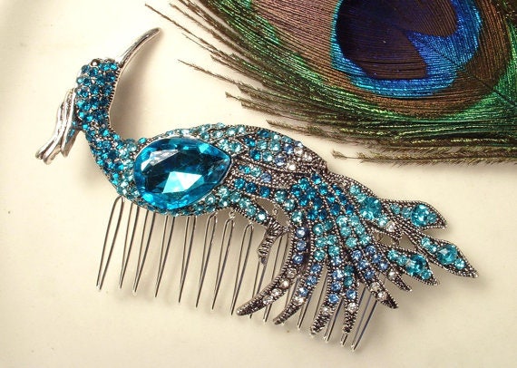 Turquoise Blue Rhinestone Peacock Bridal Hair Combteal Aqua - Etsy UK