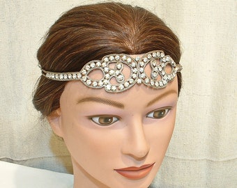 RARE Antique 1920s Headband,Art Deco Flapper Rhinestone Bridal Head Band, Downton Gatsby Headpiece 1920 Edwardian Vintage Wedding Tiara 20s