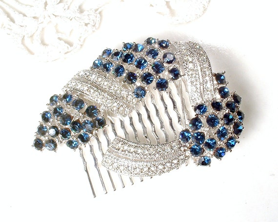 Vintage Art Deco Flapper OOAK Sapphire Bridal Hai… - image 1