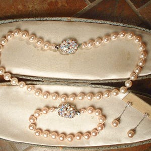 PRISTINE CaroLee Glasperle AB Strass Halskette/Armband/Ohrring SET, Vintage Hochzeit Silber Einzelstrang Perle Braut Choker baumeln lassen