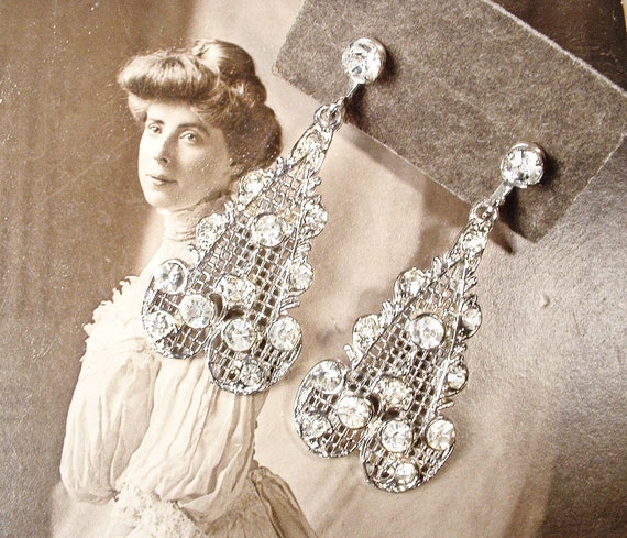 PRISTINE ANTiQUe 1930s Paste Rhinestone Art Deco … - image 1