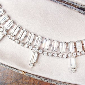 PRISTINE Vintage Old Hollywood Glam Rhinestone Necklace,Silver Clear Baguette Crystal Art Deco Bridal Choker, Gatsby Wedding Tennis WEISS image 5
