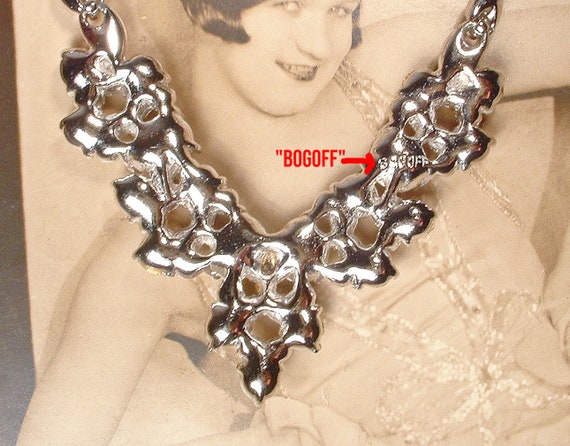 Vintage 1940s Art Deco Necklace, Silver Rhineston… - image 9