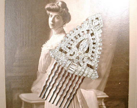 OOAK Antique Art Deco Hair Comb/Wedding Dress Sas… - image 1