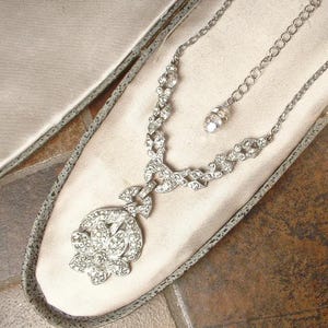 ANTIK 1920er Jahre Strass Halskette, Art Deco Silber Vintage Anhänger Französische Paste Kristall Braut/Hochzeit 1930er Jahre Gatsby Flapper Statement Geschenk